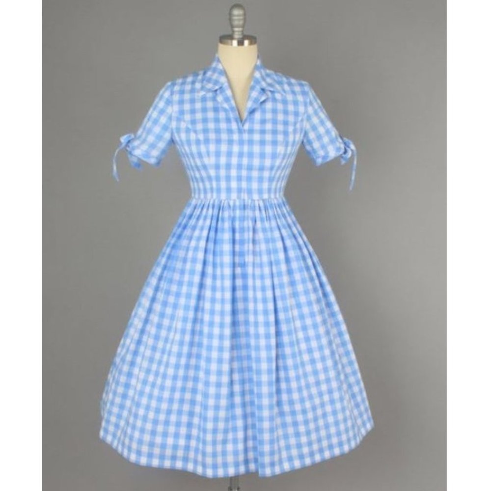 Light Blue Checkered Gingham Trudie Summer Dress